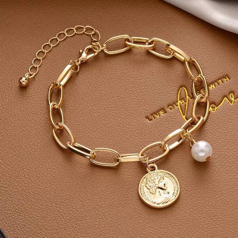 Bracelete - Pearl Chain Dourado Feminino